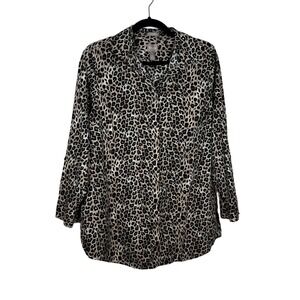 Chico’s‎ Tunic Shirt 1 M Leopard Print Wrinkle Resistant Long Sleeve Cotton Tan